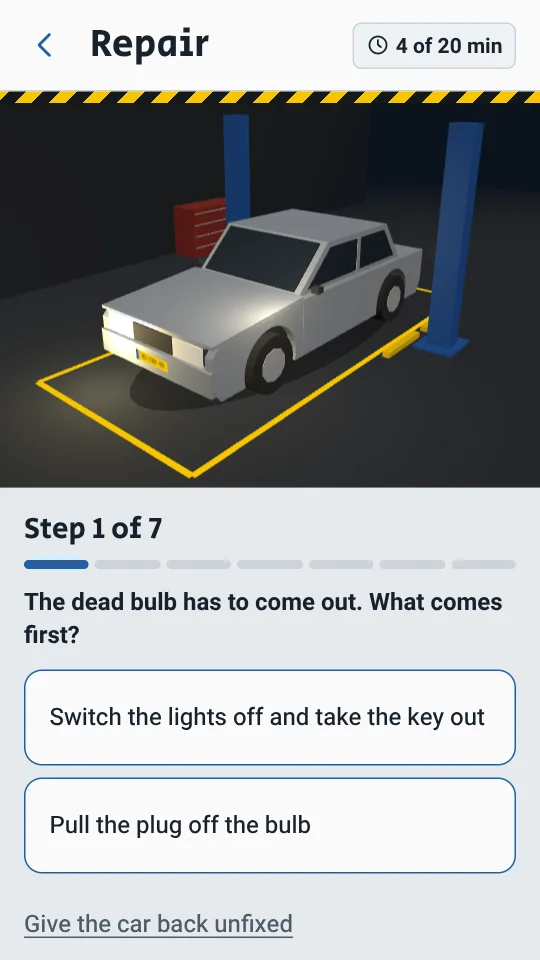 Repair in 3D: the car in the workshop with one headlamp out