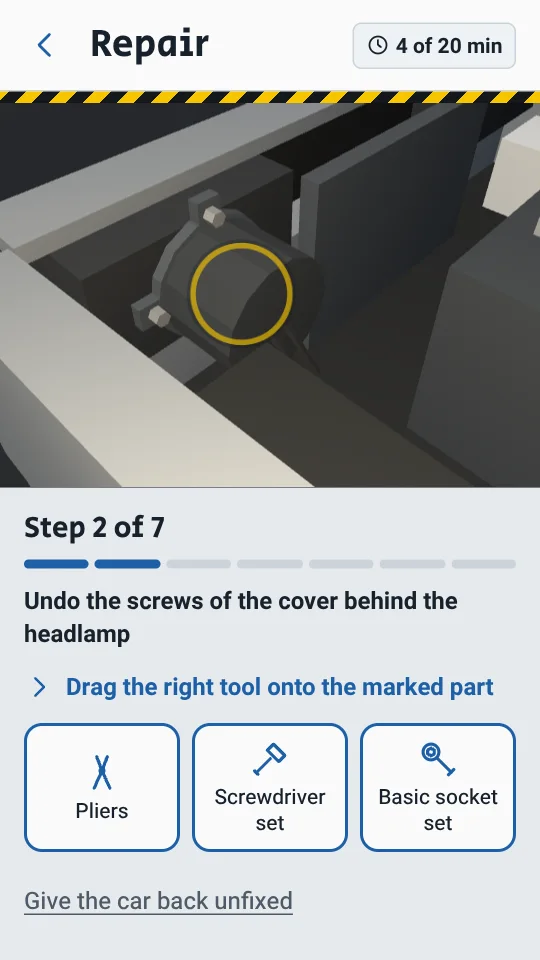 Repair in 3D: choosing a tool for the cover behind the headlamp